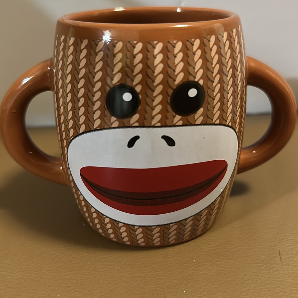 Brown Sock Monkey Mug with Double Handles